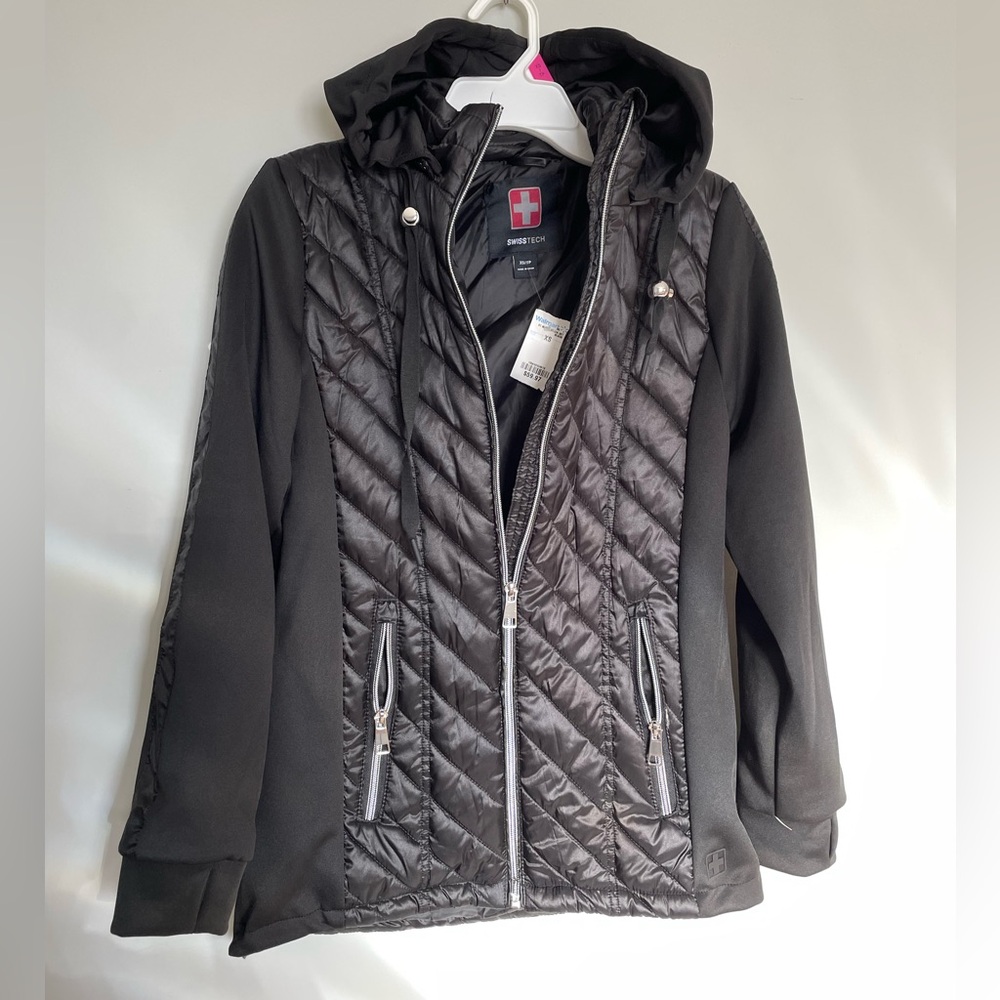 NWT Swiss Tech Ladies Quilted Mixed Media Jacket